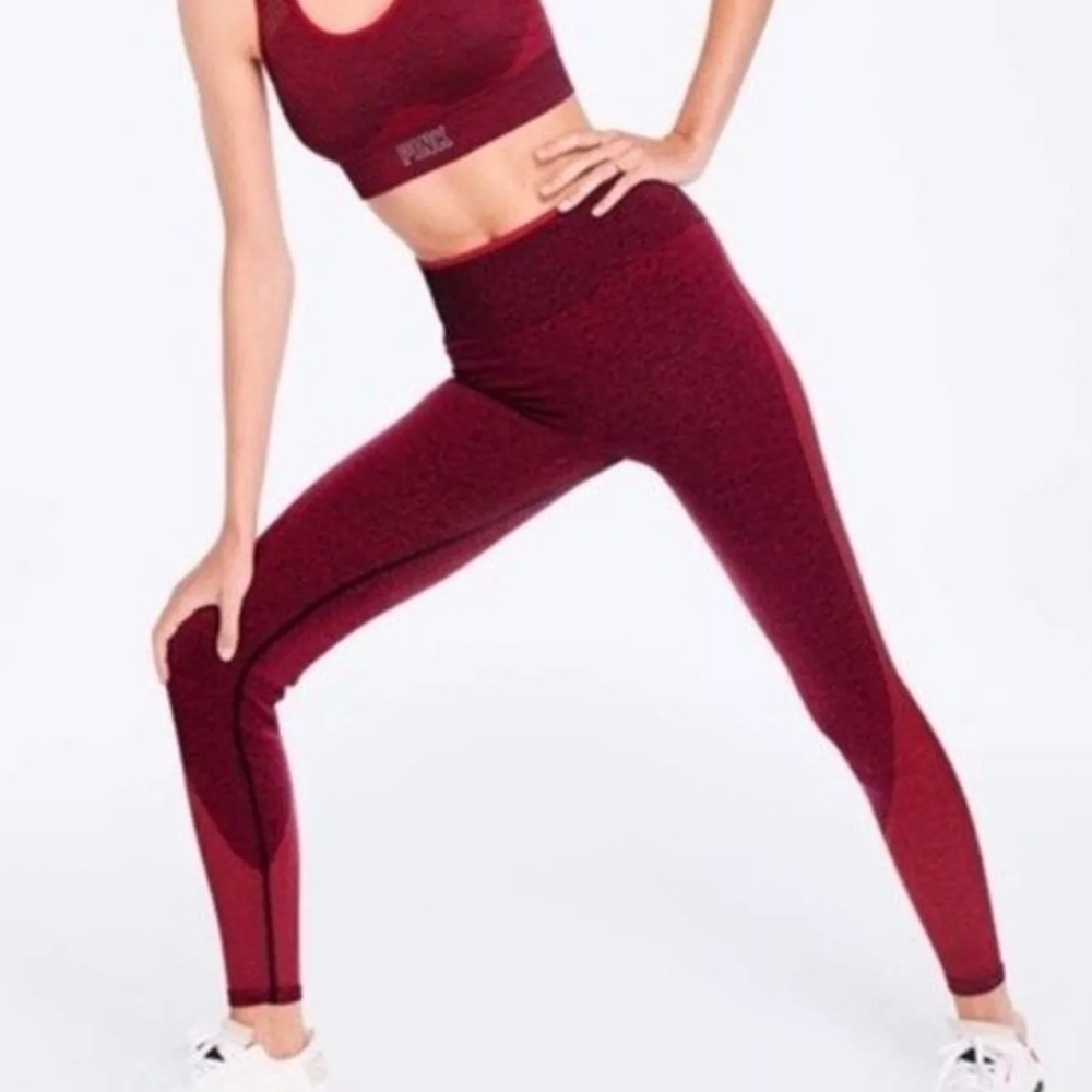 VICTORIA SECRET PINK SEAMLESS LEGGINGS RED woman's size large